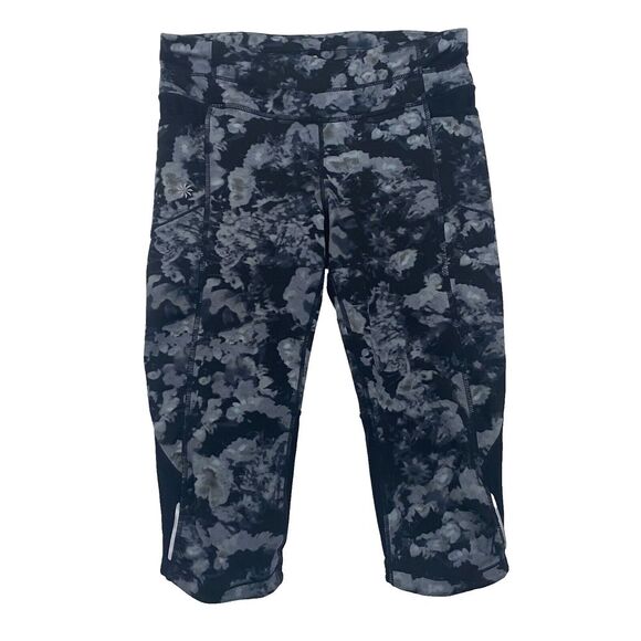Athleta Women‎ Small Capri Leggings Pants Black Gray Camouflage Pull On Pockets - Picture 1 of 10